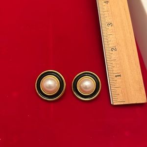 Vintage Givenchy Chanel Inspired Black & Gold Pearl Earrings - 2 Pieces